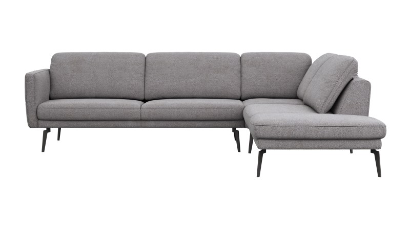 Ecksofa Estrela - 2,5-Sitzer mit Ecke rechts inkl. Rücken-/Armlehne verstellbar, Stoff, Grau