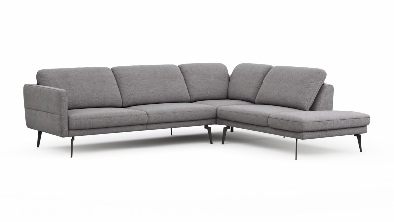 Ecksofa Estrela - 2,5-Sitzer mit Ecke rechts inkl. Rücken-/Armlehne verstellbar, Stoff, Grau