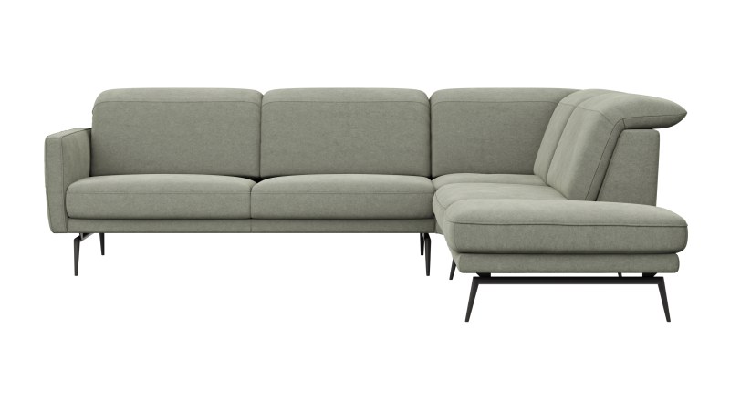 Ecksofa Estrela 2.0 - 2-Sitzer mit Ecke rechts inkl. Kopfteil/Armteil verstellbar und Sitzvo, Stoff, Limone