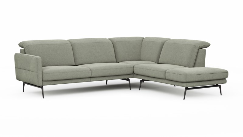 Ecksofa Estrela 2.0 - 2-Sitzer mit Ecke rechts inkl. Kopfteil/Armteil verstellbar und Sitzvo, Stoff, Limone