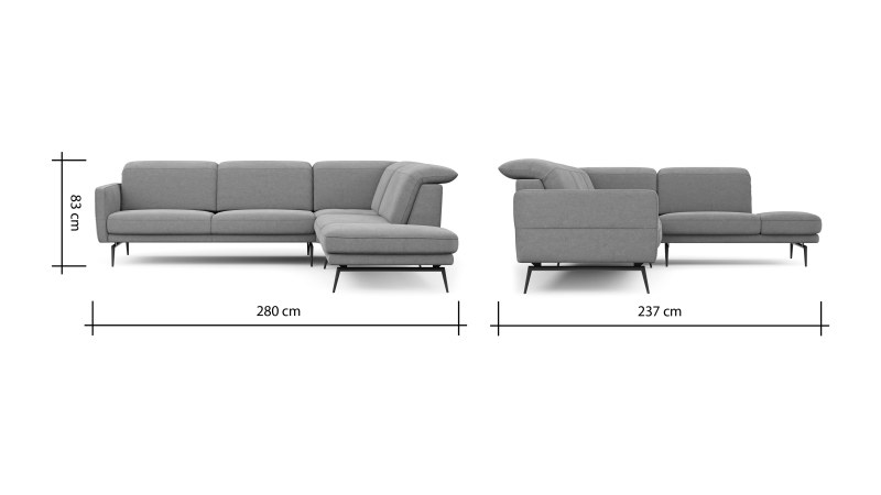 Ecksofa Estrela 2.0 - 2-Sitzer mit Ecke rechts inkl. Kopfteil/Armteil verstellbar und Sitzvo, Stoff, Limone