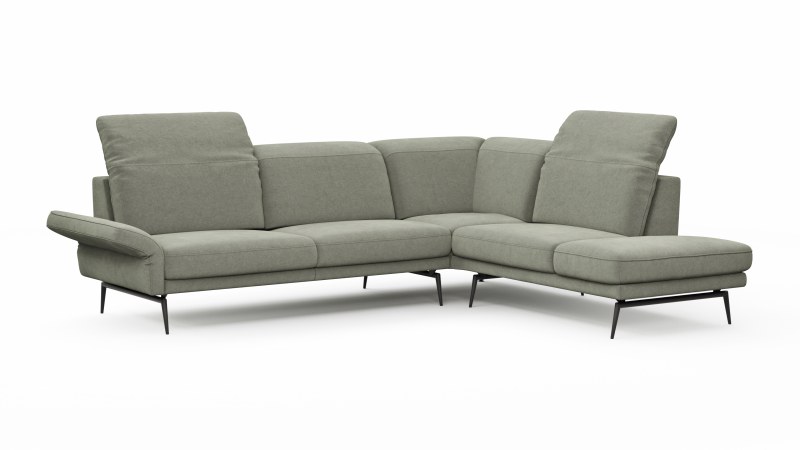 Ecksofa Estrela 2.0 - 2-Sitzer mit Ecke rechts inkl. Kopfteil/Armteil verstellbar und Sitzvo, Stoff, Limone