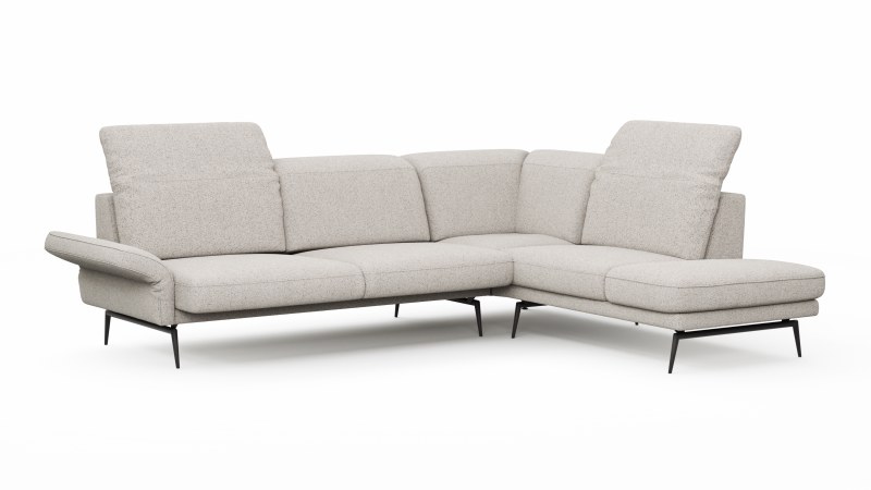 Sofa Estrela 2.0 - 2-Sitzer mit Ecke rechts inkl. Kopfteil/Armteil verstellbar und Sitzvorzug motorisch, Stoff, Creme