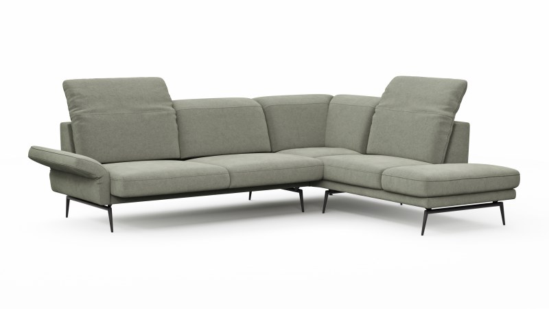 Ecksofa Estrela 2.0 - 2- Sitzer mit Ecke rechts inkl. Kopfteil/Armteil verstellbar und Sitzvorzug motorisch, Stoff, Limone