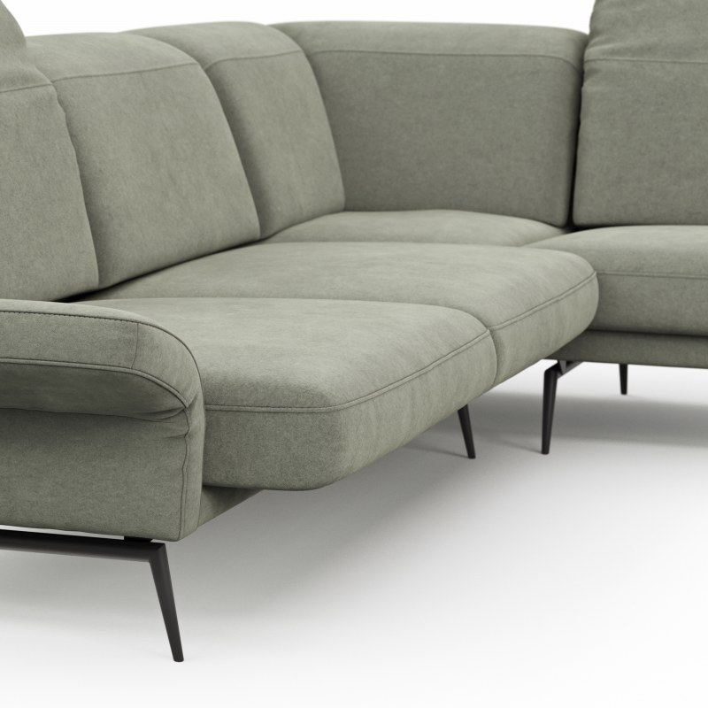 Ecksofa Estrela 2.0 - 2- Sitzer mit Ecke rechts inkl. Kopfteil/Armteil verstellbar und Sitzvorzug motorisch, Stoff, Limone