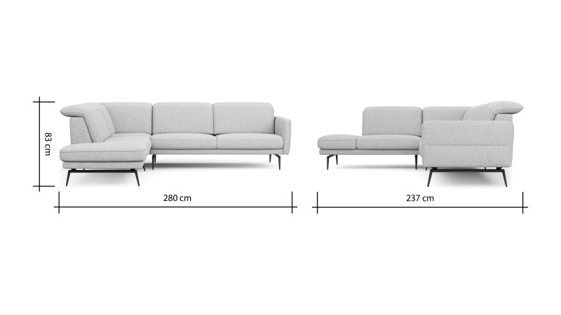 Ecksofa Estrela 2.0 - Ecke mit 2-Sitzer rechts inkl. Kopfteil/Armteil verstellbar, Stoff, Creme