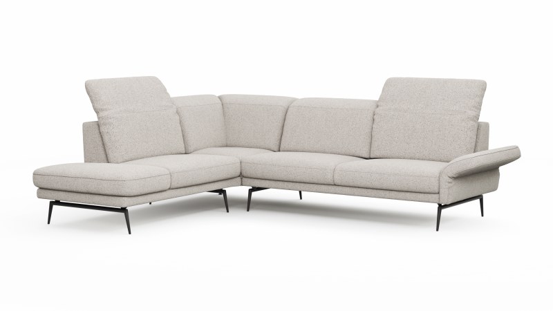 Ecksofa Estrela 2.0 - Ecke mit 2-Sitzer rechts inkl. Kopfteil/Armteil verstellbar, Stoff, Creme