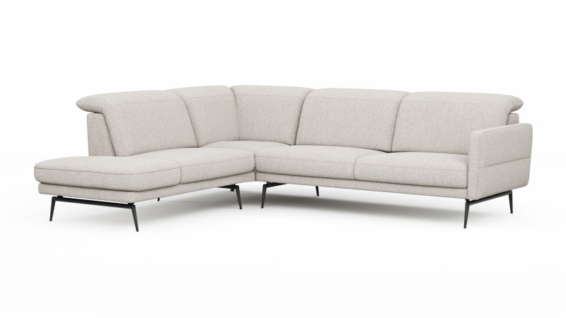 Ecksofa Estrela 2.0 - Ecke mit 2-Sitzer rechts inkl. Kopfteil/Armteil verstellbar, Stoff, Creme
