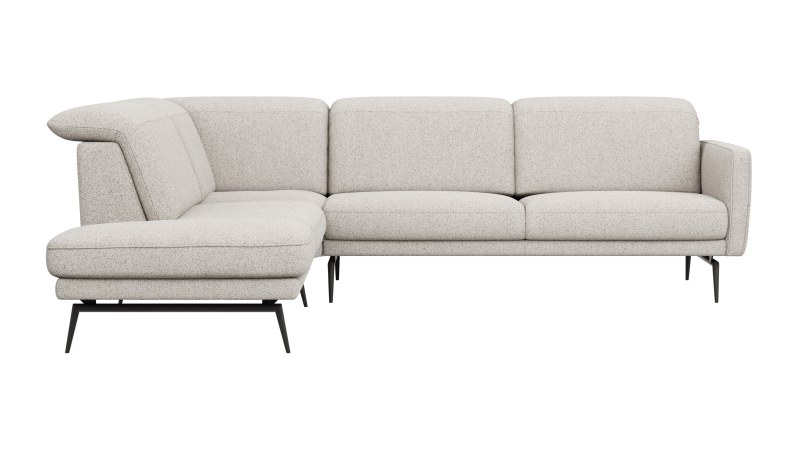 Ecksofa Estrela 2.0 - Ecke mit 2-Sitzer rechts inkl. Kopfteil/Armteil verstellbar, Stoff, Creme