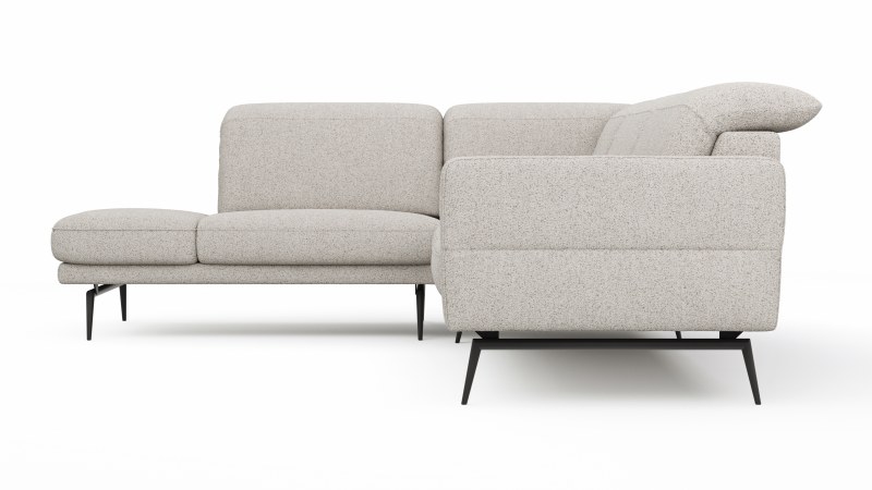 Ecksofa Estrela 2.0 - Ecke mit 2-Sitzer rechts inkl. Kopfteil/Armteil verstellbar, Stoff, Creme