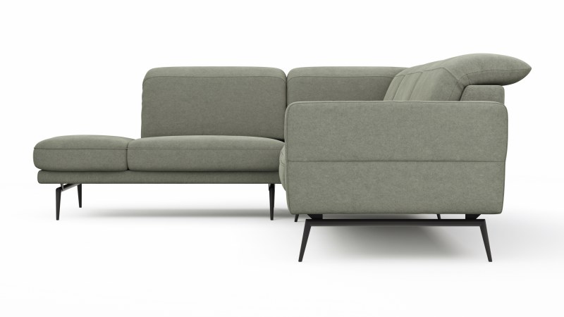 Ecksofa Estrela 2.0 - Ecke mit 2-Sitzer rechts inkl. Kopfteil/Armteil verstellbar, Stoff, Limone