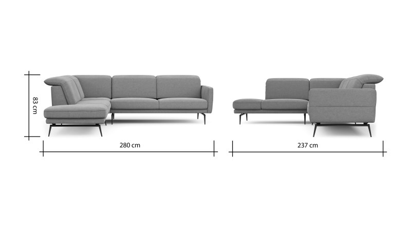 Ecksofa Estrela 2.0 - Ecke mit 2-Sitzer rechts inkl. Kopfteil/Armteil verstellbar, Stoff, Limone