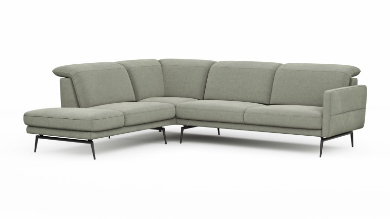 Ecksofa Estrela 2.0 - Ecke mit 2-Sitzer rechts inkl. Kopfteil/Armteil verstellbar, Stoff, Limone