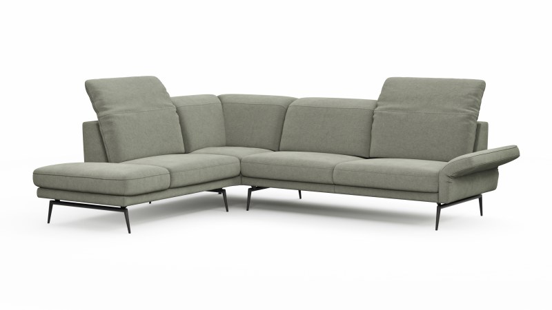 Ecksofa Estrela 2.0 - Ecke mit 2-Sitzer rechts inkl. Kopfteil/Armteil verstellbar, Stoff, Limone