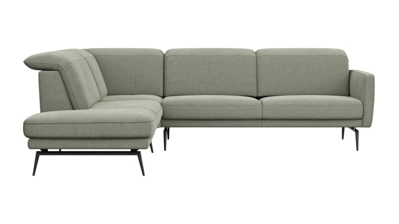 Ecksofa Estrela 2.0 - Ecke mit 2-Sitzer rechts inkl. Kopfteil/Armteil verstellbar, Stoff, Limone
