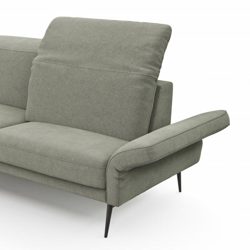 Ecksofa Estrela 2.0 - Ecke mit 2-Sitzer rechts inkl. Kopfteil/Armteil verstellbar, Stoff, Limone