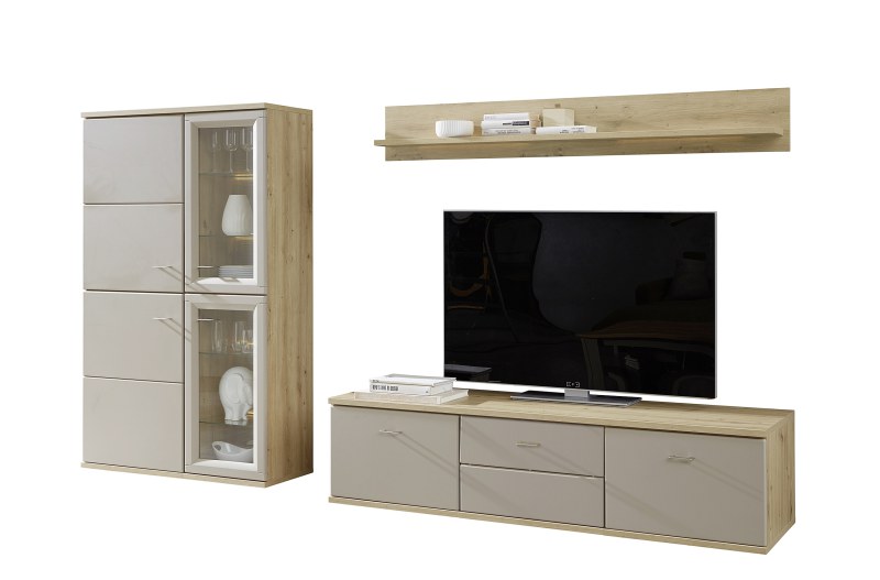 Wohnwand EM Locarno -  mit Wandboard, Grau, Risseiche