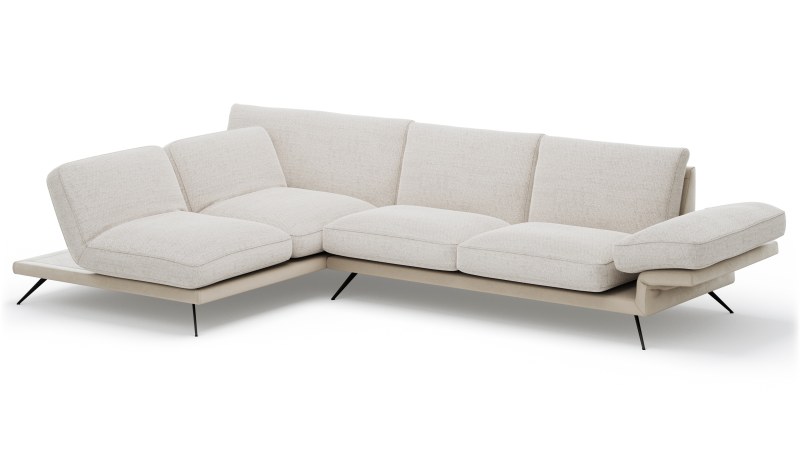 Ecksofa Valdemoro - Longchair mit 2,5-Sitzer rechts inkl. Rückenlehne verstellbar, Stoff, Creme
