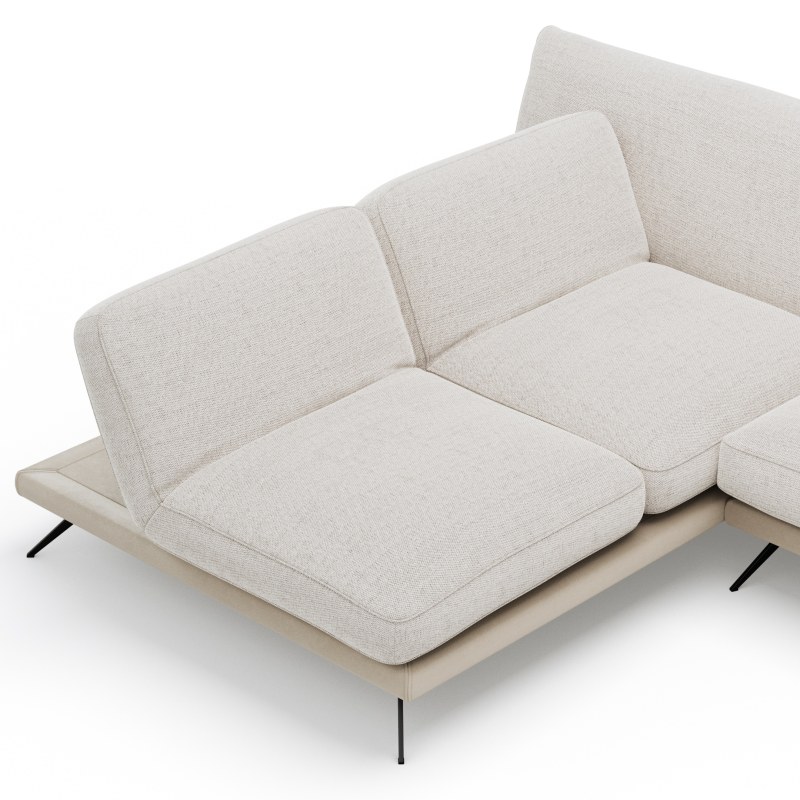 Ecksofa Valdemoro - Longchair mit 2,5-Sitzer rechts inkl. Rückenlehne verstellbar, Stoff, Creme