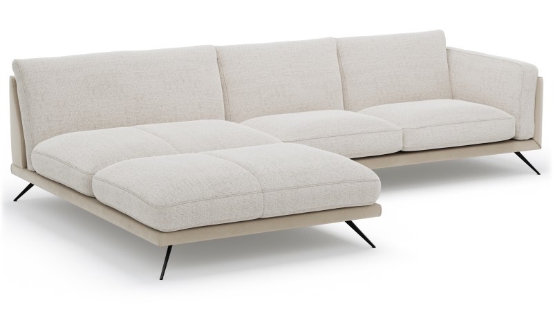 Ecksofa Valdemoro - Longchair mit 2,5-Sitzer rechts inkl. Rückenlehne verstellbar, Stoff, Creme