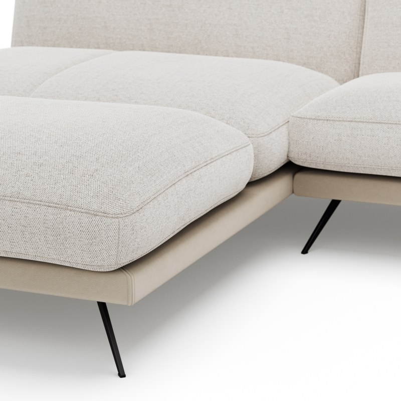 Ecksofa Valdemoro - Longchair mit 2,5-Sitzer rechts inkl. Rückenlehne verstellbar, Stoff, Creme
