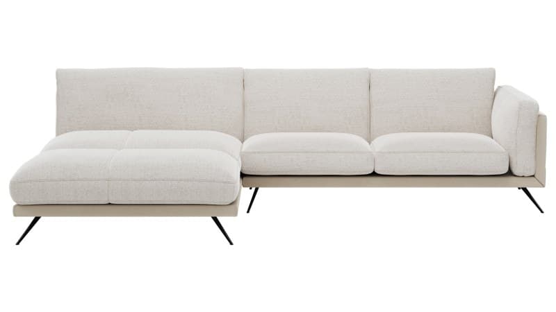 Ecksofa Valdemoro - Longchair mit 2,5-Sitzer rechts inkl. Rückenlehne verstellbar, Stoff, Creme