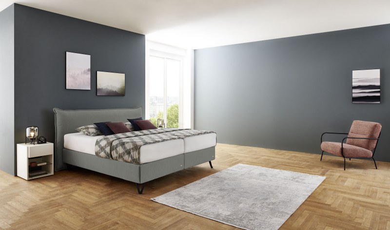 Boxspringbett - Liegefläche ca. 180x200 cm, Stoff, grau