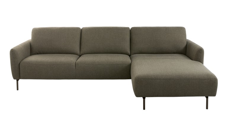Ecksofa Leona - 3-Sitzer mit Longchair rechts inkl. Sitzvorzug motorisch, Stoff, Braungrün