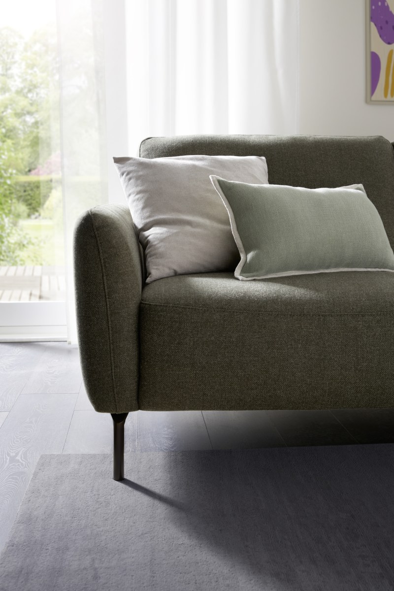 Ecksofa Leona - 3-Sitzer mit Longchair rechts inkl. Sitzvorzug motorisch, Stoff, Braungrün