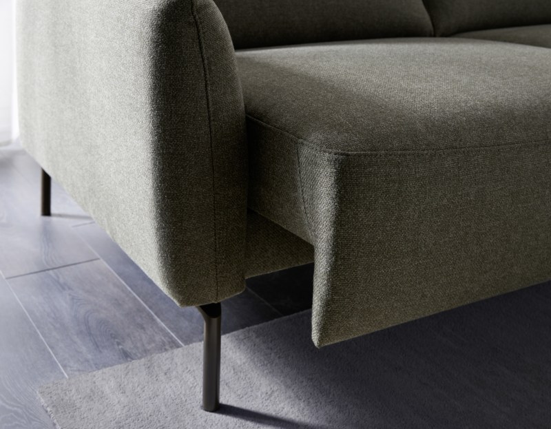 Ecksofa Leona - 3-Sitzer mit Longchair rechts inkl. Sitzvorzug motorisch, Stoff, Braungrün