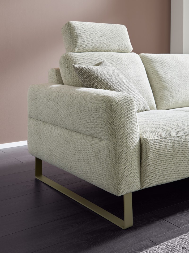 Ecksofa Leona - 2,5-Sitzer mit Ecke rechts inkl. Relaxfunktion motorisch, Stoff, Creme