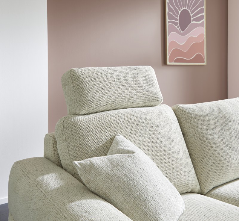 Ecksofa Leona - 2,5-Sitzer mit Ecke rechts inkl. Relaxfunktion motorisch, Stoff, Creme