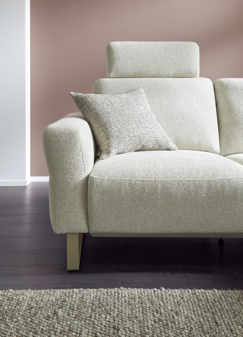 Ecksofa Leona - 2,5-Sitzer mit Ecke rechts inkl. Relaxfunktion motorisch, Stoff, Creme