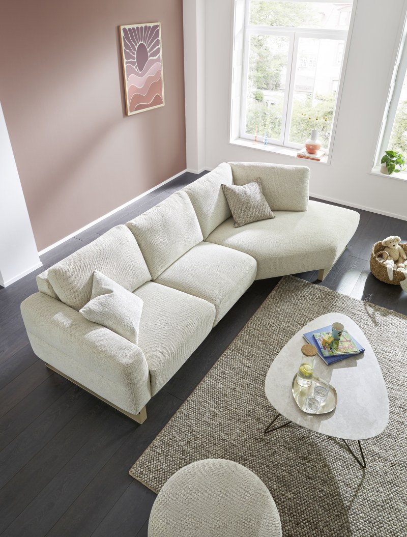 Ecksofa Leona - 2,5-Sitzer mit Ecke rechts, Stoff, Creme