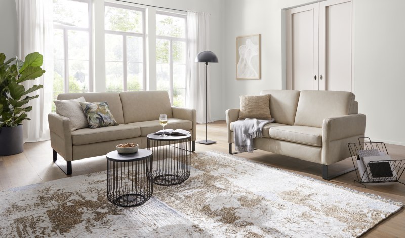 Sofa Arima N - 2-Sitzer inkl. Armlehne klappbar, Leder, Champagner