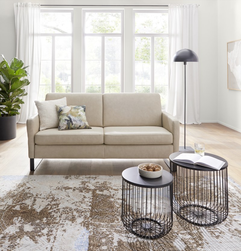 Sofa Arima N - 2,5-Sitzer inkl. Armlehne klappbar, Leder, Champagner