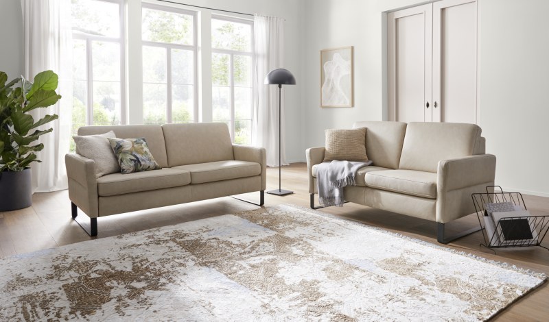 Sofa Arima N - 2,5-Sitzer inkl. Armlehne klappbar, Leder, Champagner
