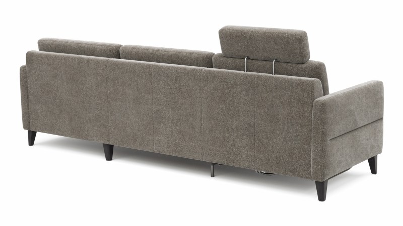 Ecksofa Arima N - 2,5-Sitzer mit Longchair rechts inkl. Relaxfunktion und Kopfstütze motorisch, Stoff, Mocca