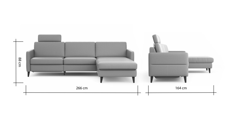 Ecksofa Arima N - 2,5-Sitzer mit Longchair rechts inkl. Relaxfunktion und Kopfstütze motorisch, Stoff, Mocca