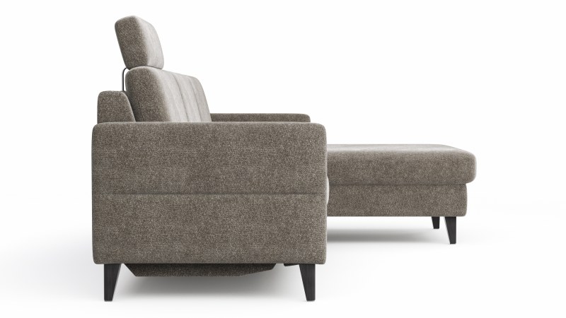 Ecksofa Arima N - 2,5-Sitzer mit Longchair rechts inkl. Relaxfunktion und Kopfstütze motorisch, Stoff, Mocca