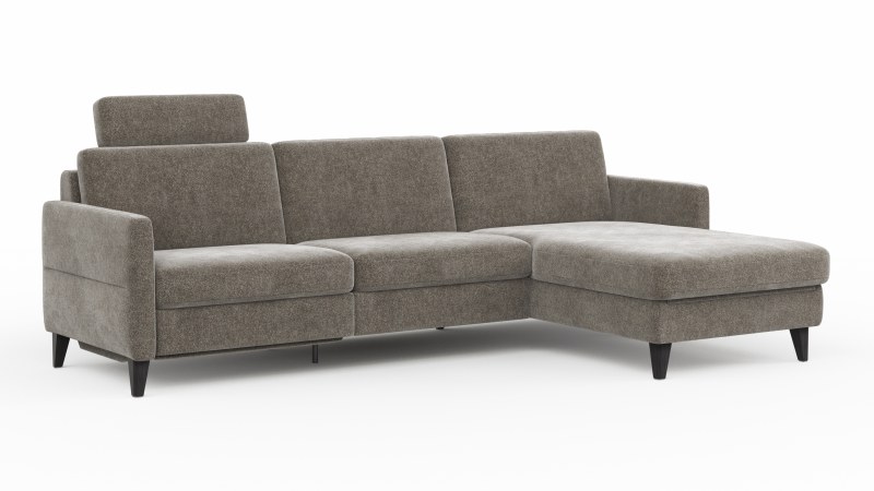 Ecksofa Arima N - 2,5-Sitzer mit Longchair rechts inkl. Relaxfunktion und Kopfstütze motorisch, Stoff, Mocca