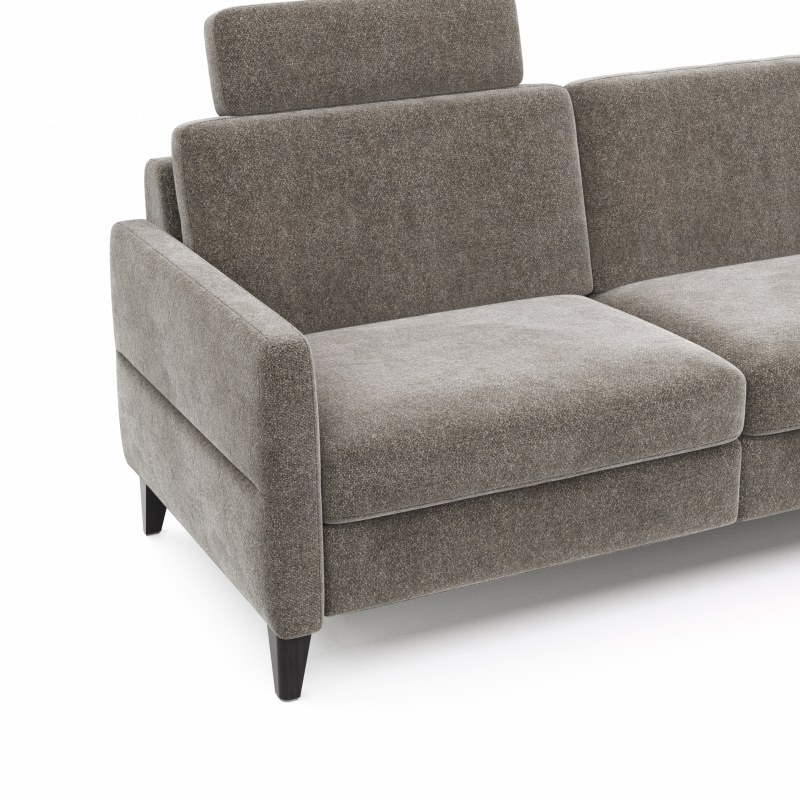 Ecksofa Arima N - 2,5-Sitzer mit Longchair rechts inkl. Relaxfunktion und Kopfstütze motorisch, Stoff, Mocca