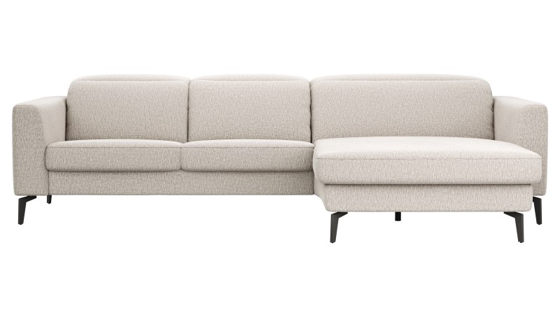 Ecksofa Rafaela 2.0 - 2,5-Sitzer mit Longchair rechts inkl. Sitzvorzug, Kopteilverstellung motorisch und Relaxfunktion motorisch im Longchair, Stoff, Champagner
