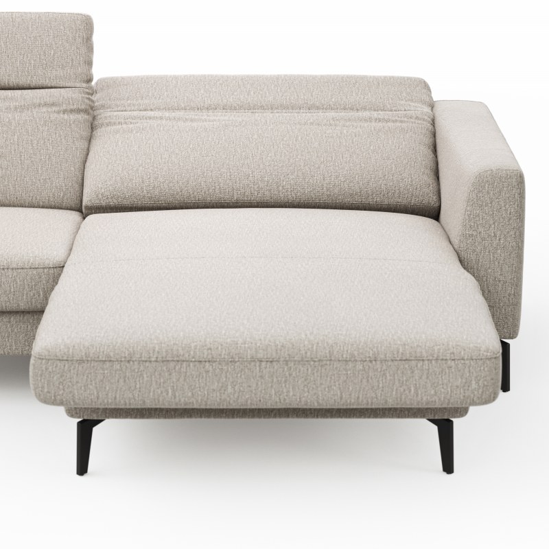Ecksofa Rafaela 2.0 - 2,5-Sitzer mit Longchair rechts inkl. Sitzvorzug, Kopteilverstellung motorisch und Relaxfunktion motorisch im Longchair, Stoff, Champagner