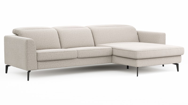 Ecksofa Rafaela 2.0 - 2,5-Sitzer mit Longchair rechts inkl. Sitzvorzug, Kopteilverstellung motorisch und Relaxfunktion motorisch im Longchair, Stoff, Champagner