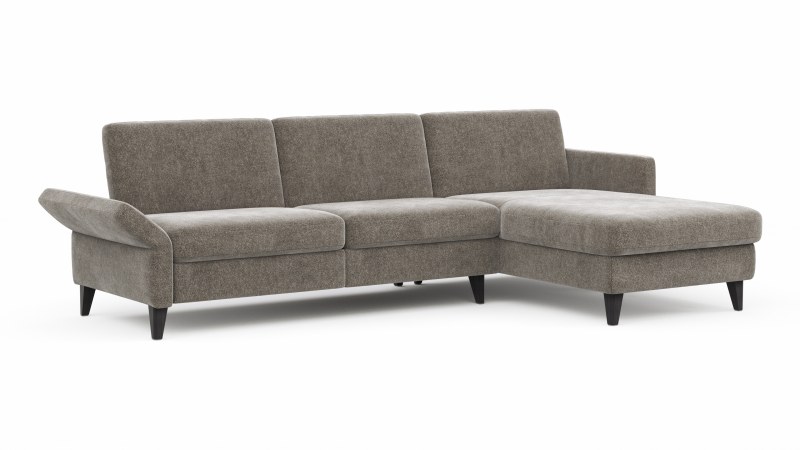Ecksofa Arima N - 2,5-Sitzer mit Longchair rechts inkl. Kopfteil verstellbar, Stoff, Mocca