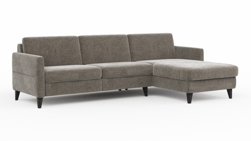 Ecksofa Arima N - 2,5-Sitzer mit Longchair rechts inkl. Kopfteil verstellbar, Stoff, Mocca