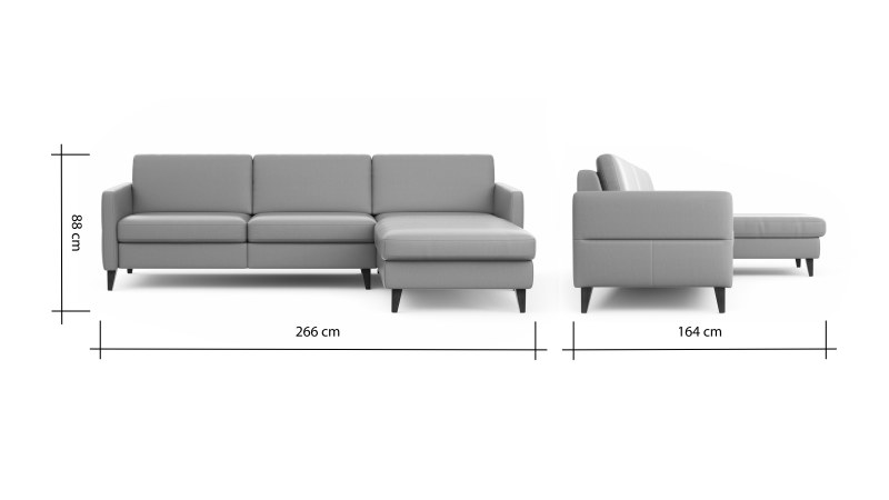 Ecksofa Arima N - 2,5-Sitzer mit Longchair rechts inkl. Kopfteil verstellbar, Stoff, Mocca
