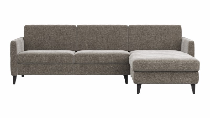 Ecksofa Arima N - 2,5-Sitzer mit Longchair rechts inkl. Kopfteil verstellbar, Stoff, Mocca