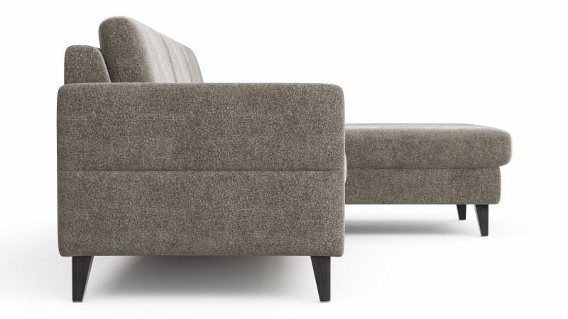 Ecksofa Arima N - 2,5-Sitzer mit Longchair rechts inkl. Kopfteil verstellbar, Stoff, Mocca